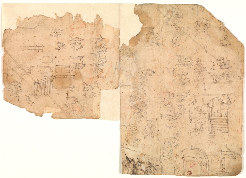 Bocetos para figuras, composiciones y escenarios arquitectónicos de Domenico Beccafumi