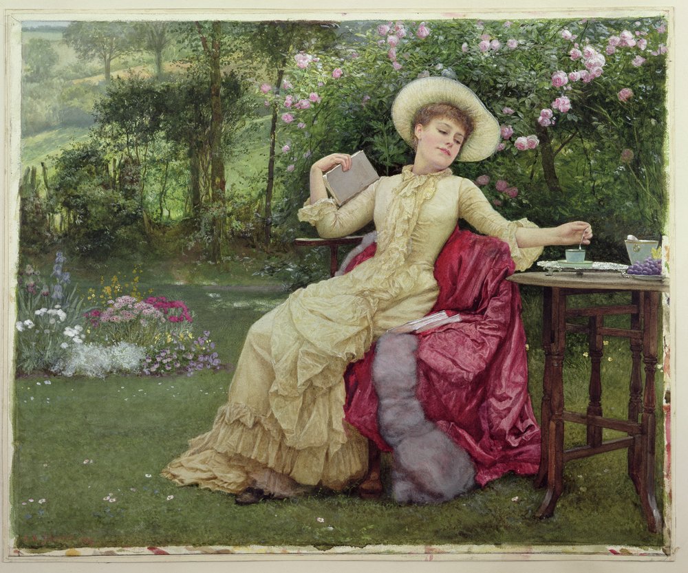 Bebiendo Café y Leyendo en el Jardín de Edward Killingworth Johnson