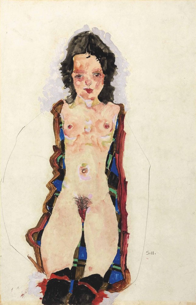 Desnudo con ligas rojas de Egon Schiele