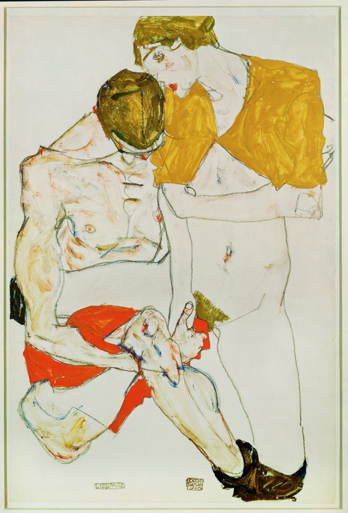 Amantes (gouache, acuarela y lápiz) de Egon Schiele
