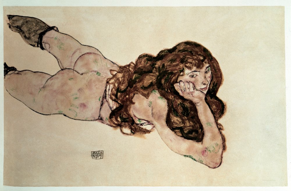 Femenino desnudo con vientre plano (dibujo de Egon Schiele) de Egon Schiele