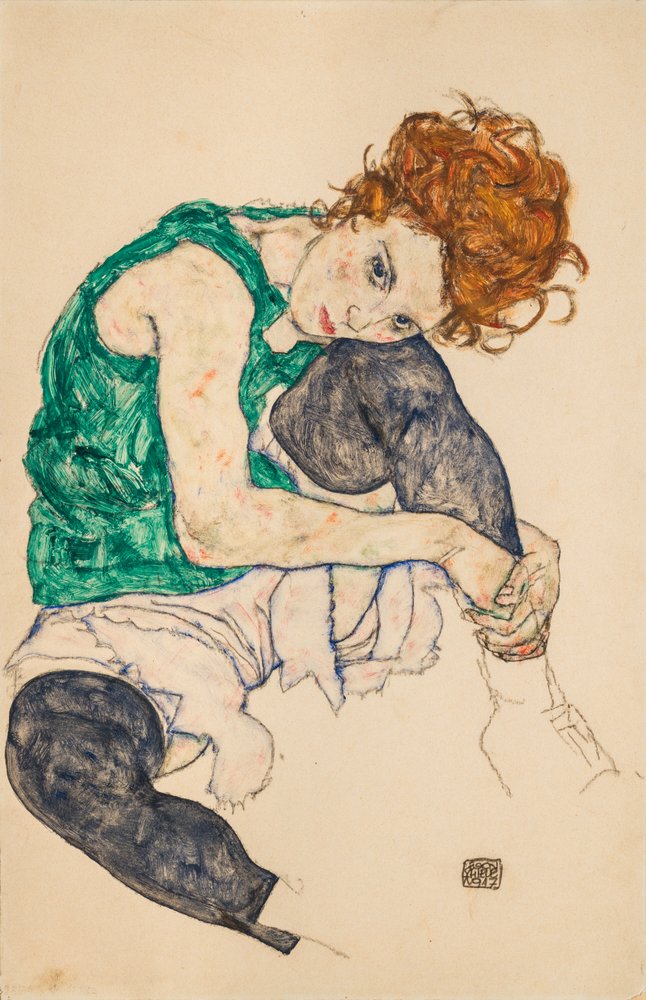 Mujer sentada con las rodillas dobladas, 1917 de Egon Schiele