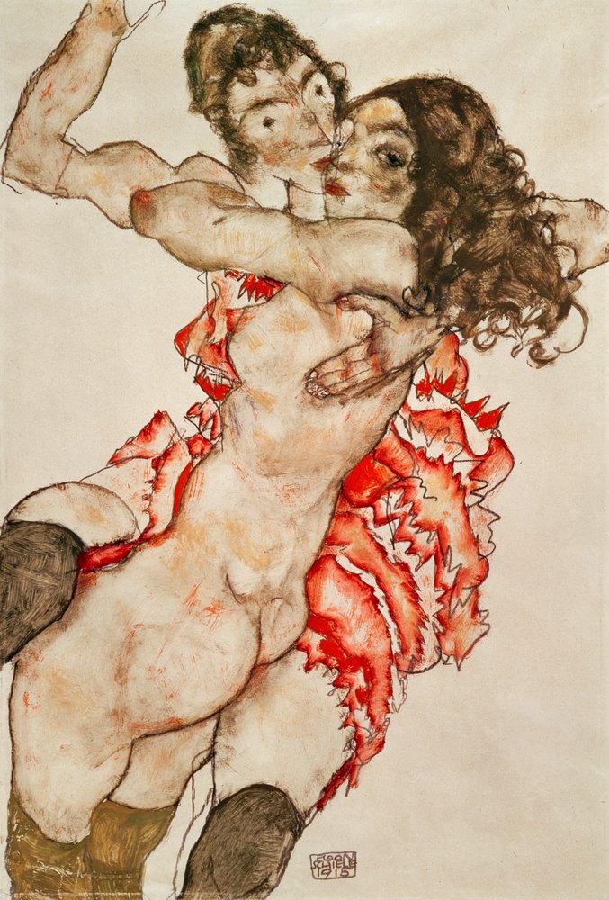 Dos mujeres abrazándose de Egon Schiele