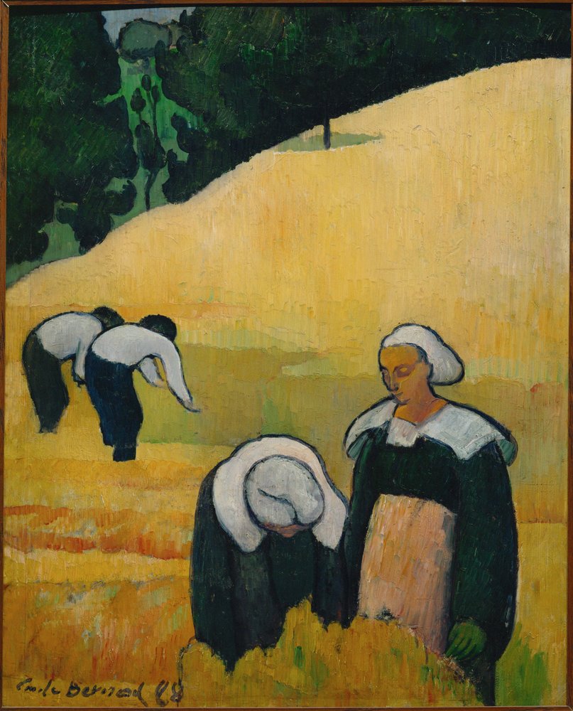 La cosecha, o paisaje bretón (madera) de Emile Bernard