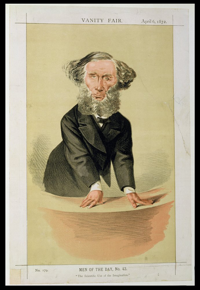 Hombres del día, n.º 43: El uso científico de la imaginación, caricatura de John Tyndall dando una conferencia, 1872 de English School