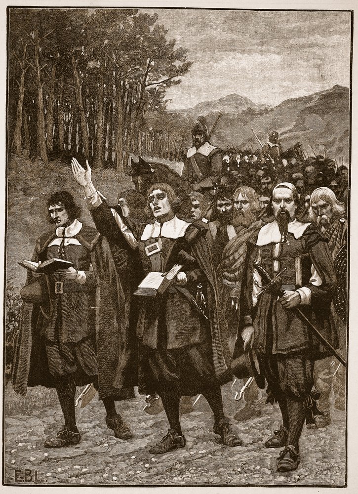 Avance de los Covenanters a través de la frontera hacia Inglaterra, ilustración de la Historia Ilustrada de Inglaterra de Cassell de English School