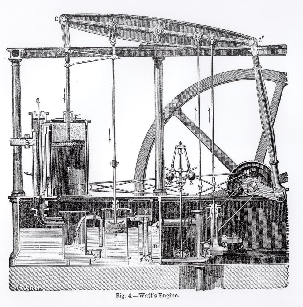 Máquina de Vapor Diseñada por James Watt (1736-1819), por Bonnafoux de English School