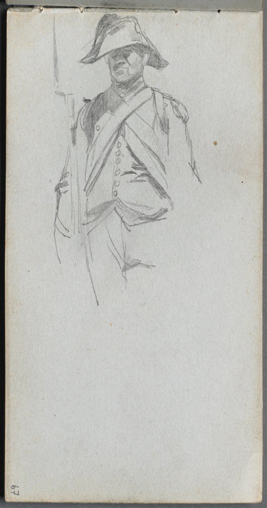 Cuaderno de bocetos, página 67: Estudio de un soldado de Ernest Meissonier