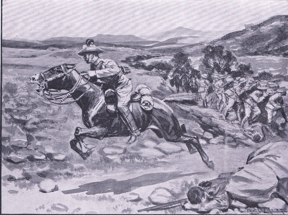 La captura de la escolta: la atrevida incursión del teniente Bateman (ilustración de After Pretoria: The Guerilla War, 1902) de Ernest Prater