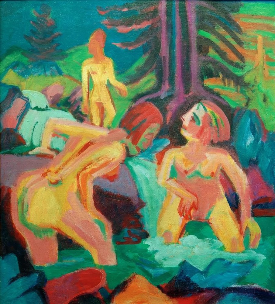 Mujeres desnudas bañándose en el arroyo de la montaña de Ernst Ludwig Kirchner