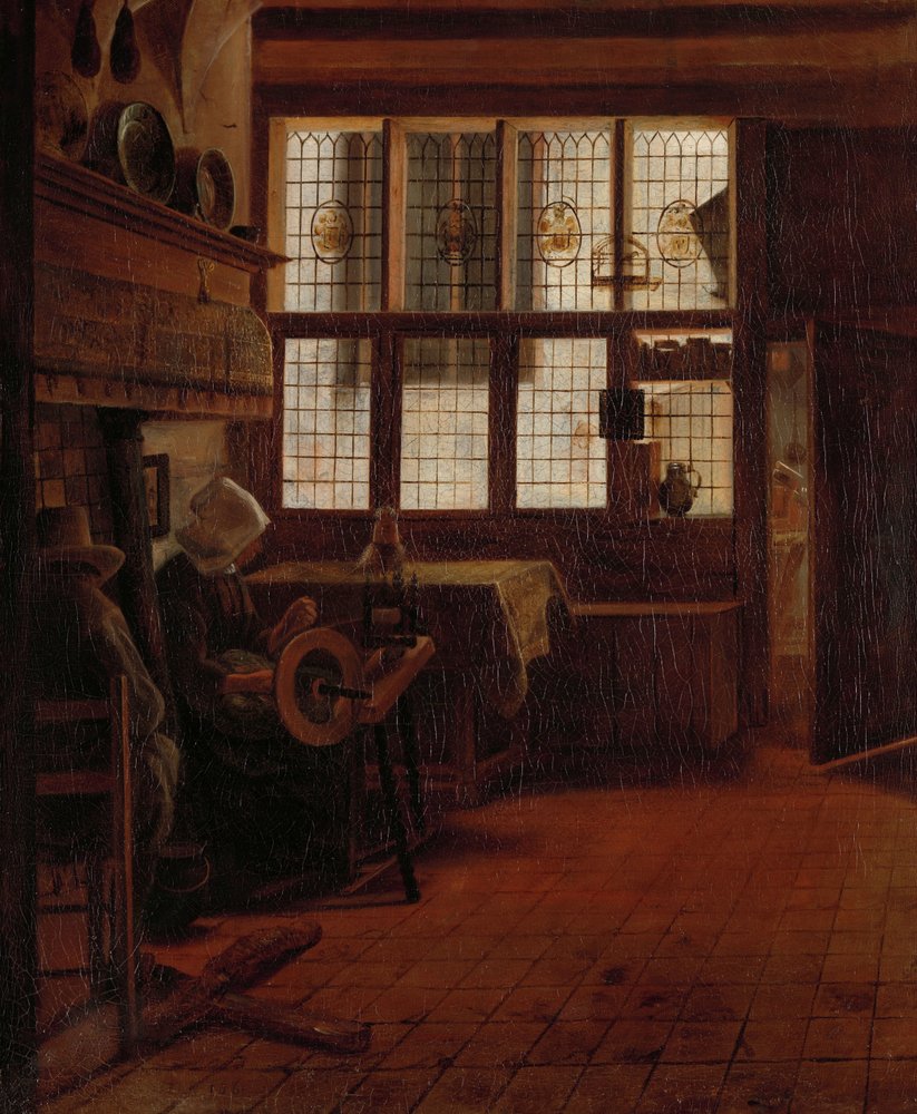 Interior con la mujer en la rueda giratoria de Esaias Boursse