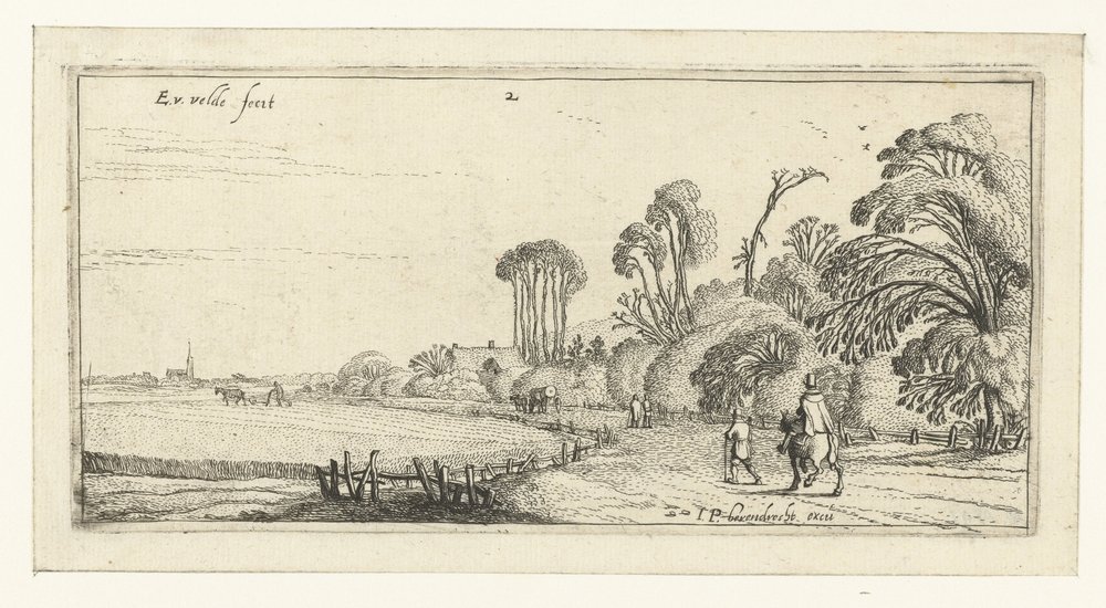 Excursionistas en una carretera cerca de Hillegom Paisajes (título de la serie) de Esaias van de Velde