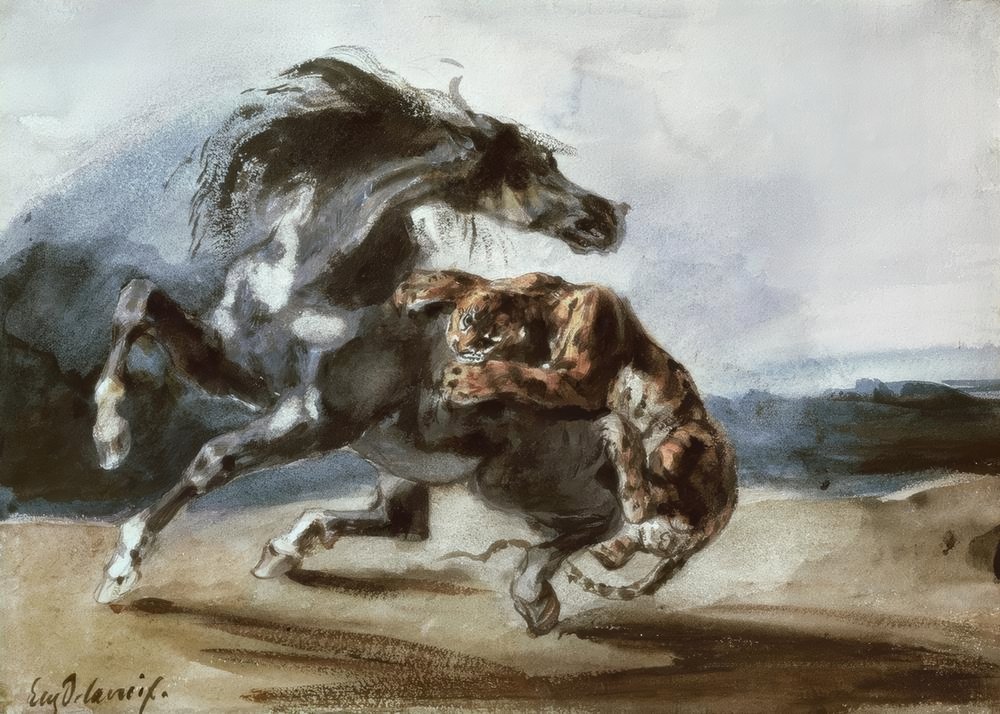 Tigre atacando a un caballo salvaje de Ferdinand Victor Eugene Delacroix