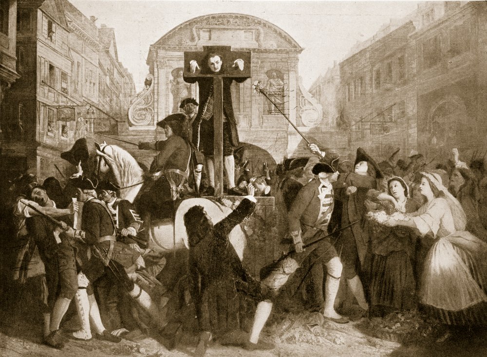Daniel Defoe en la picota, 31 de julio de 1703, ilustración de 