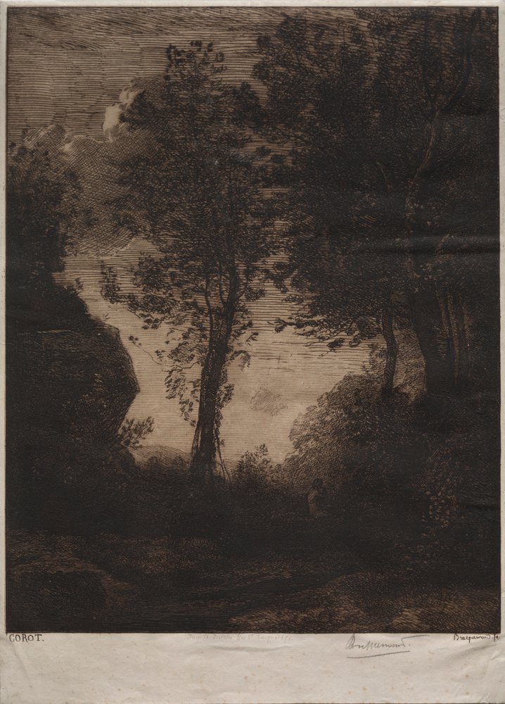 Paisaje: Atardecer, después de Corot, c. 1858 de Felix Bracquemond