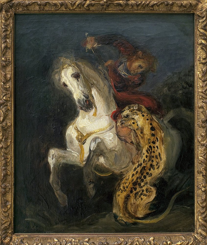Jaguar atacando a un jinete de Ferdinand Victor Eugene Delacroix