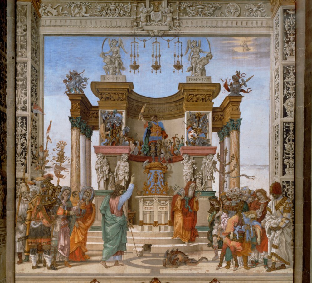 San Felipe pide a un monstruo que abandone el templo de Marte en Hierápolis (pintura) de Filippino Lippi