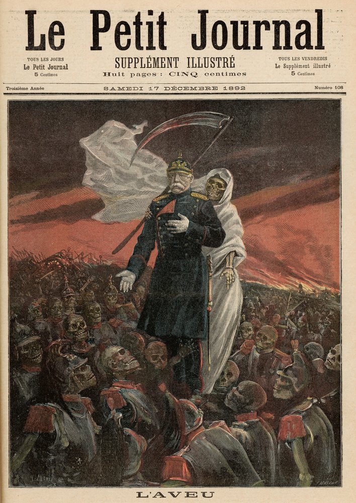 La confesión: Otto von Bismarck (1815-98) con la Muerte, de «Le Petit Journal», 17 de diciembre de 1892 de Fortune Louis Meaulle and Henri Meyer