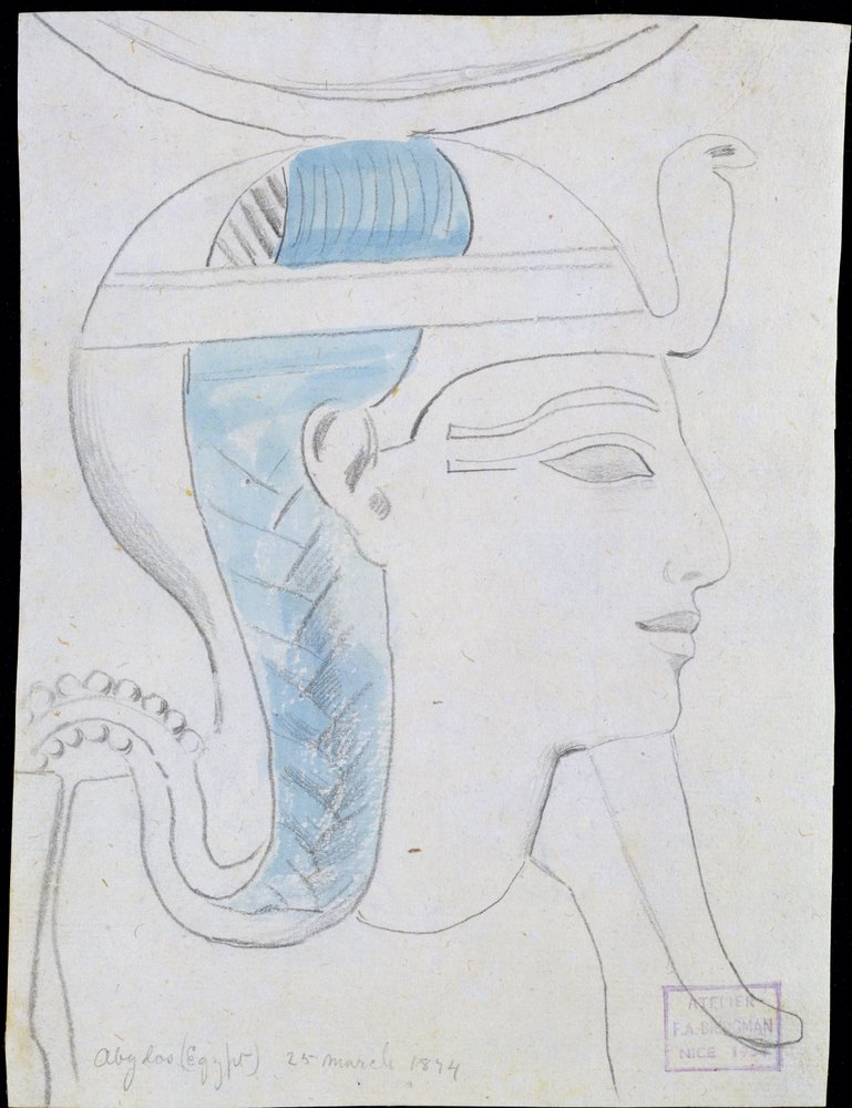 Estudio de un relieve de la cabeza del dios Khonsu en el Templo de Seti I, Abydos, 1874 de Frederick Arthur Bridgman