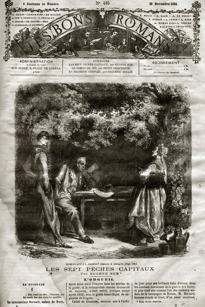 Ilustración para la novela de Eugene Sue “Los Siete Capitales” aparecida en “Los Buenos Romanos” del 29/11/1864 de French School