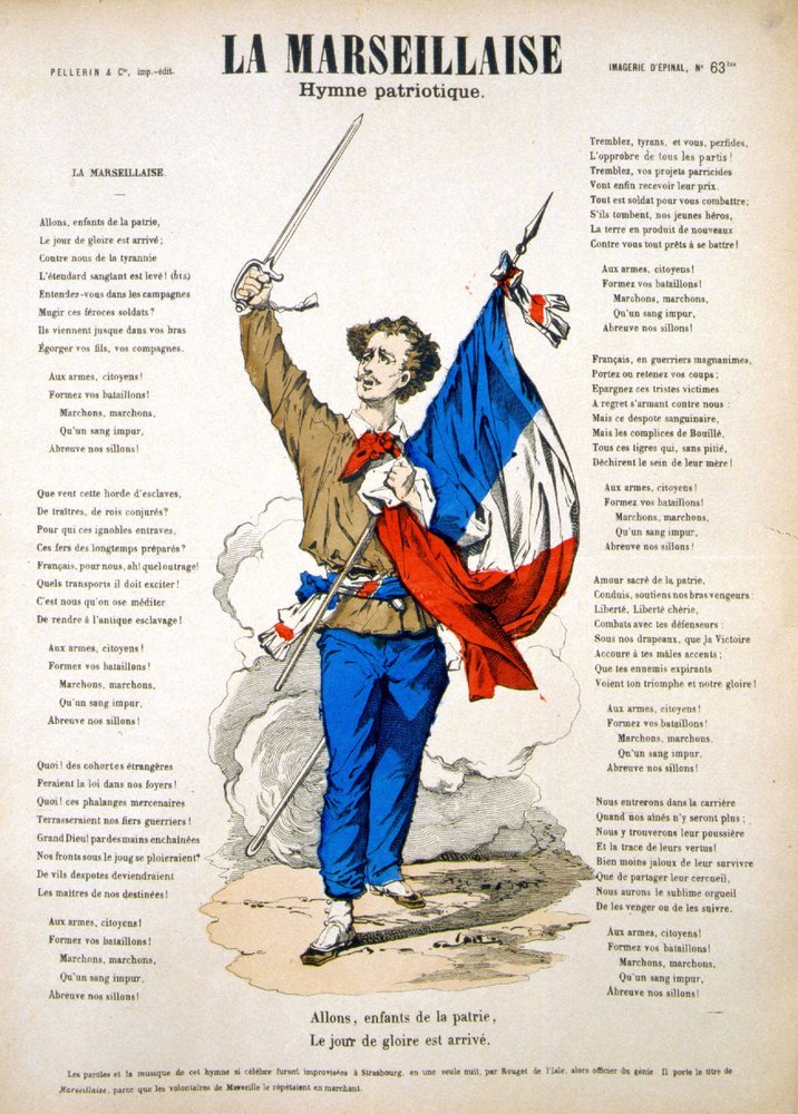Letra de "La Marsellesa". Imagen de Epinal de French School