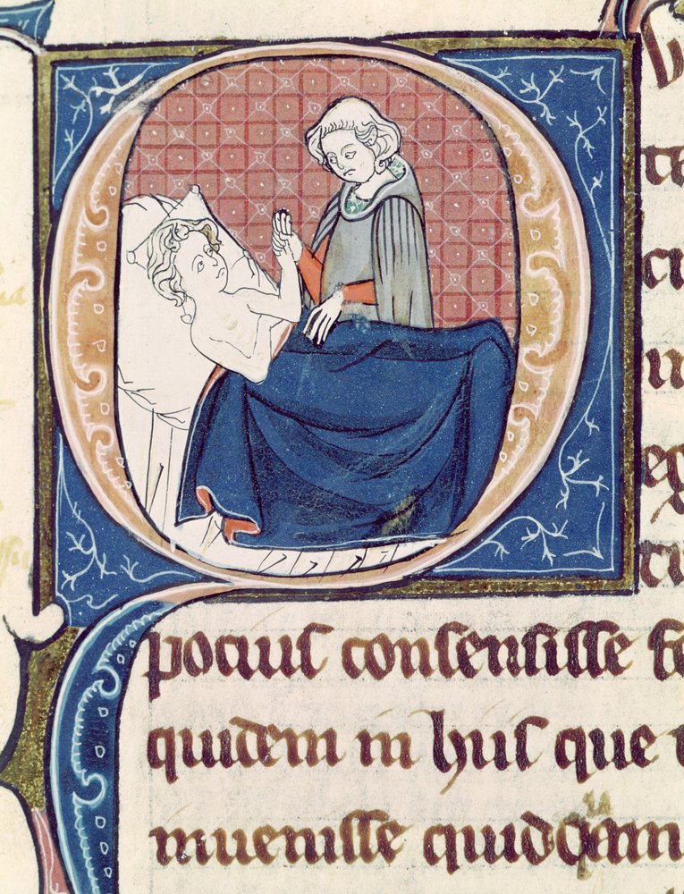 Ms 1003 f.185v Examinando a un Paciente, de Oeuvres de Galien por Claudio Galeno (c.130-c.201) de French School