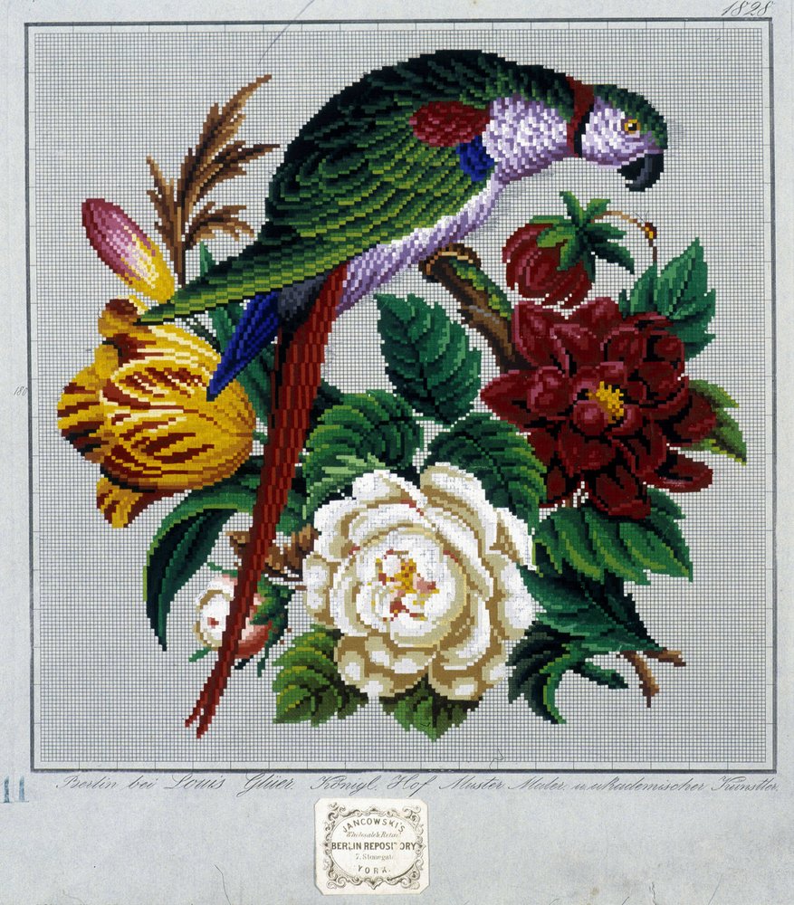 Patrón para bordado en punto de cruz (loro) - en "Journal des Demoiselles" 1852 de French School