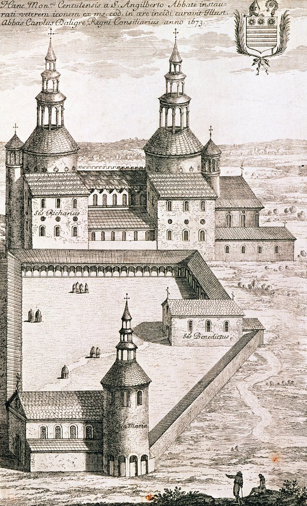 Plano de la Abadía Benedictina de Saint-Riquier en 1673 de French School