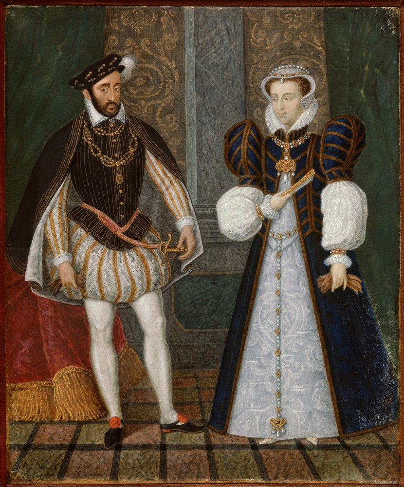 Retrato de Enrique II (1519-1559) y Catalina de Médici (Caterina de Medici) (1519-1589), rey y reina de Francia. Pintura francesa anónima de French School