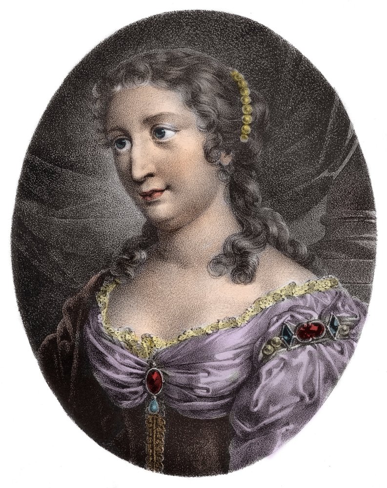 Retrato de Madame de La Fayette, novelista francesa (grabado) - Marie-Madeleine Pioche de La Vergne, Condesa de La Fayette (1634-1693). Grabado del siglo XIX de French School