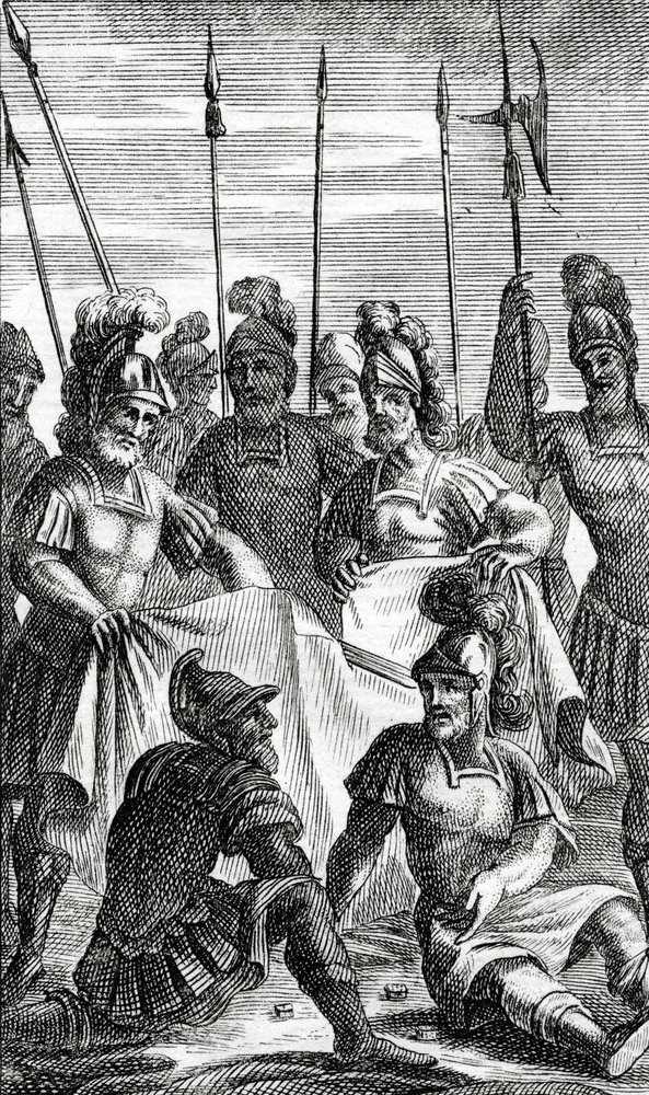Soldados echando suertes para la división de las ropas de Jesucristo de French School