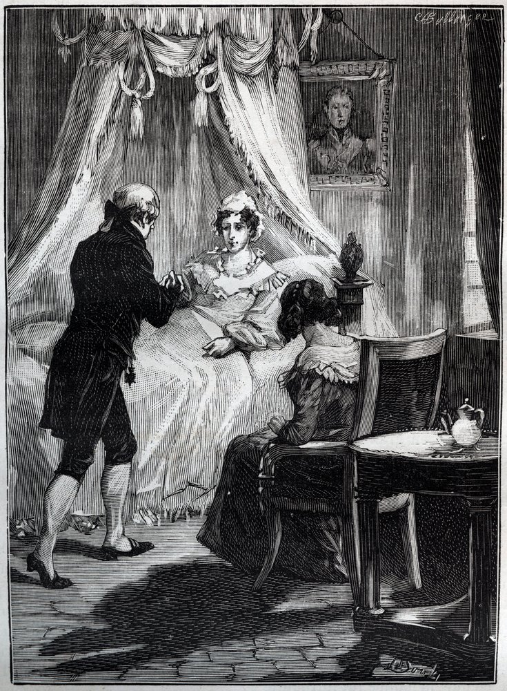 La Duquesa de Berry (Marie Caroline, Princesa de las Dos Sicilias, Duquesa de Berry (1798-1870) en la Fortaleza de Blay recibe al Doctor Louis Charles Deneux (1767-1846) - Grabado - de French School