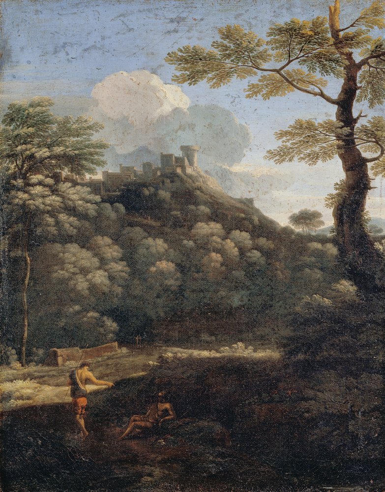 Un castillo en un bosque de Gaspard Poussin Dughet
