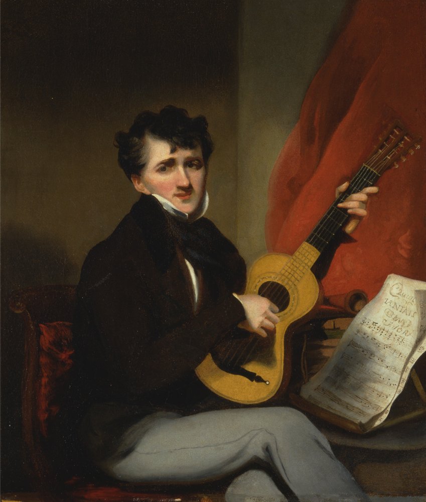 Retrato de un hombre tocando la guitarra de George Chinnery