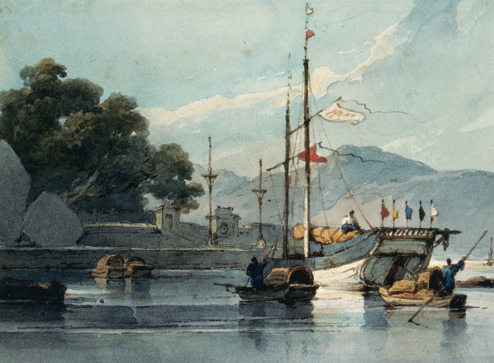Barcos en un río chino de George Chinnery