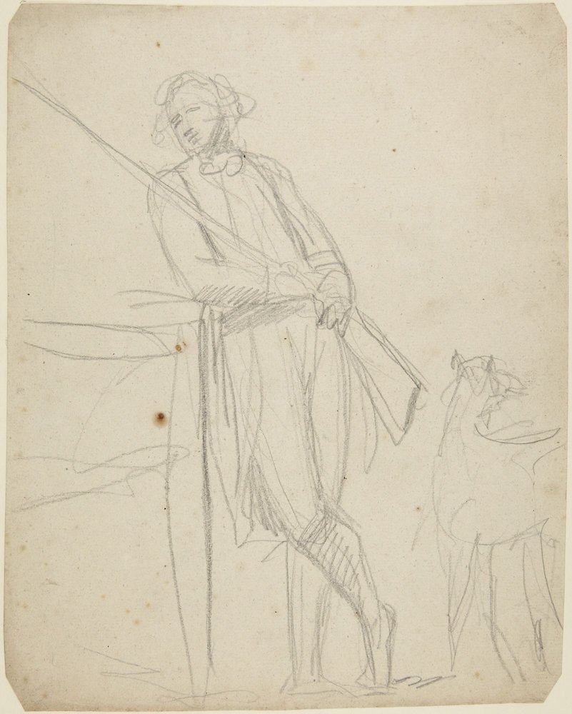 Estudio para un retrato de cuerpo entero de un hombre que sostiene una pistola de George Romney