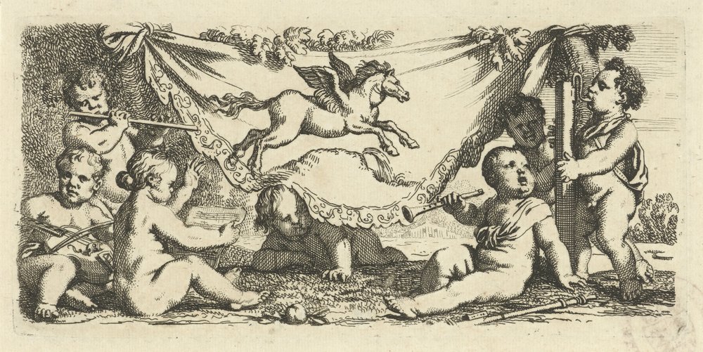 Putti haciendo música con Pegasus de Gerard de Lairesse
