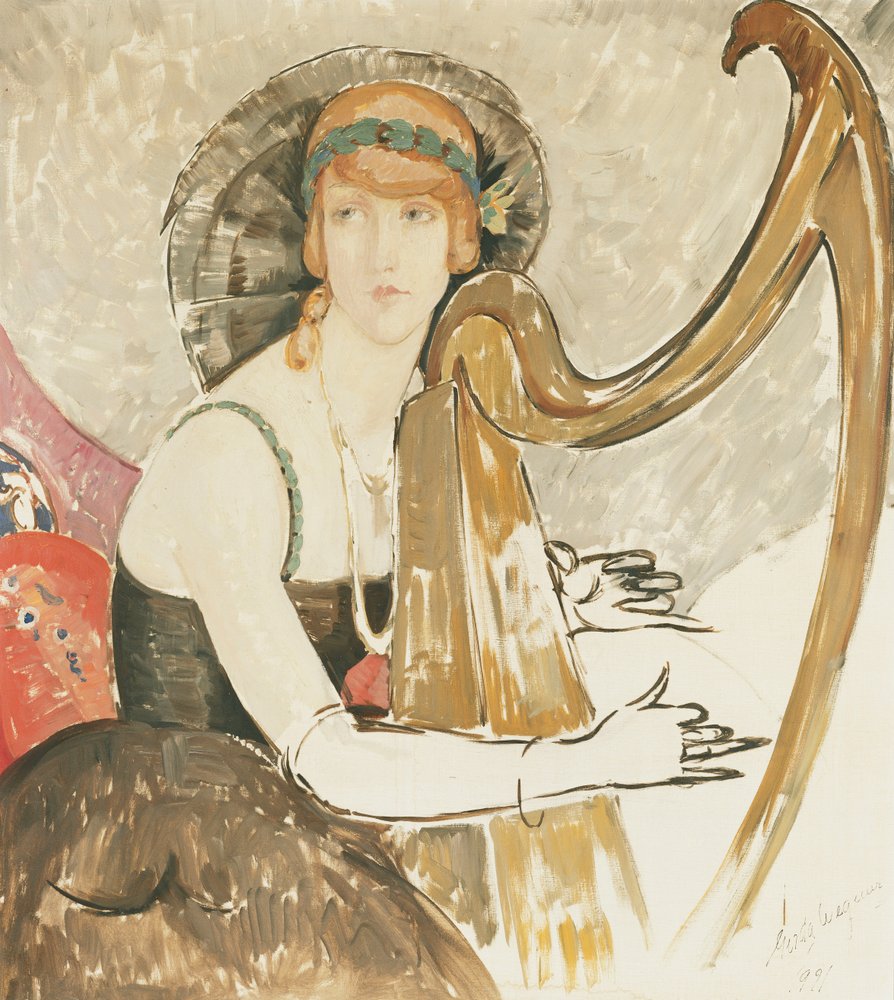 Una Dama Tocando un Arpa de Gerda Marie Frederike Wegener