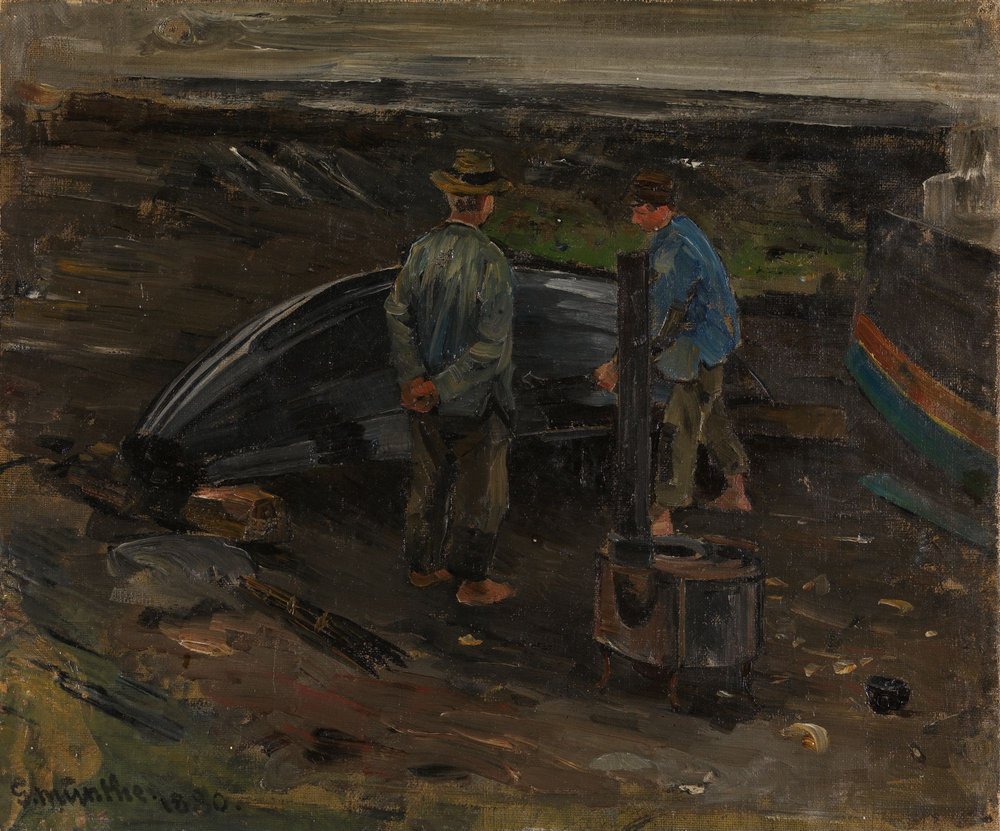 Muchachos embreando una barca, Nevlunghavn de Gerhard Munthe