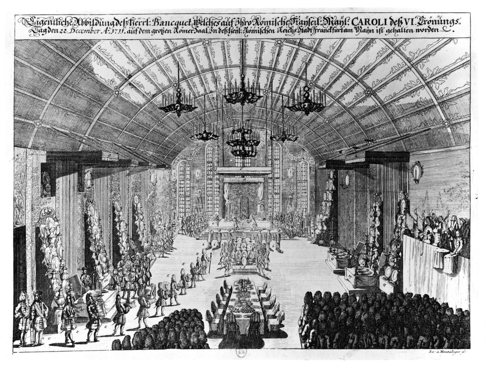 Banquete en la Sala del Römer de Fráncfort del Meno, en honor de la coronación de Carlos VI (1685-1740), el 22 de diciembre de 1711 de German School