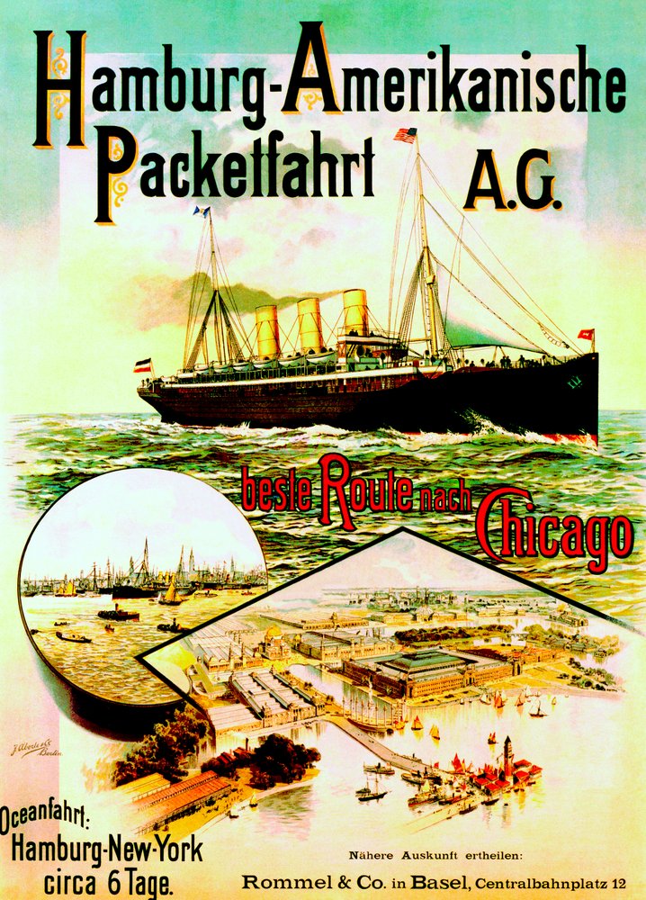 Póster publicitario de la Línea Americana de Hamburgo, 1893 de German School