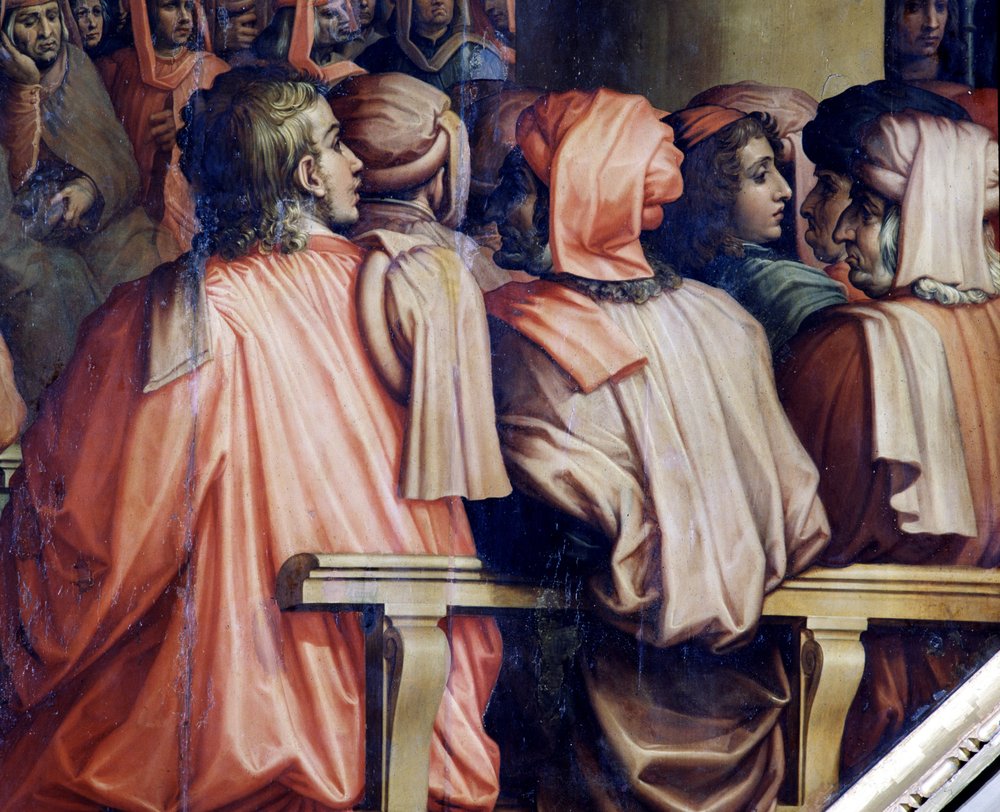 Oración de Antonio Giacomini por la batalla de Pisa de Giorgio Vasari