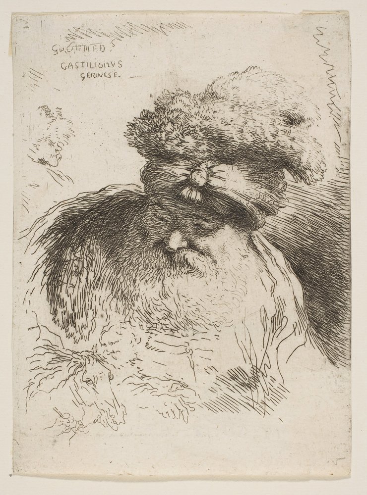 Cabeza de un anciano barbudo con turbante, de la serie de Pequeñas Cabezas en Orie..., ca. 1645-1650 de Giovanni Benedetto Castiglione