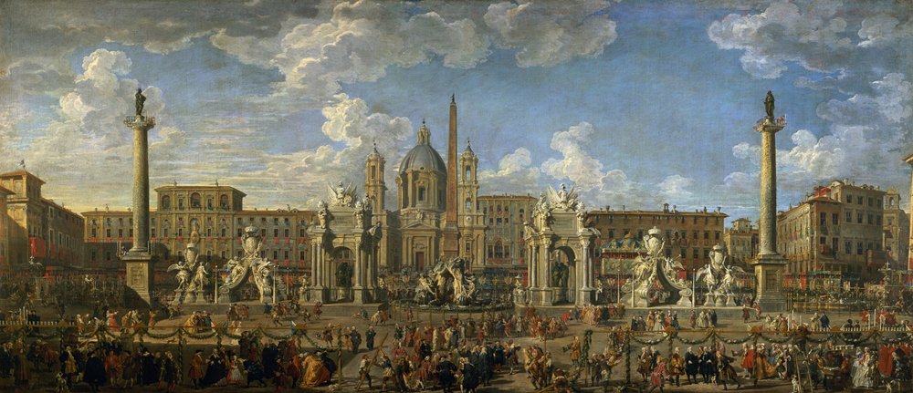 Preparación para el Espectáculo de Fuegos Artificiales en la Piazza Navona, Roma, para Celebrar el Nacimiento del Delfín, 1729 de Giovanni Paolo Pannini