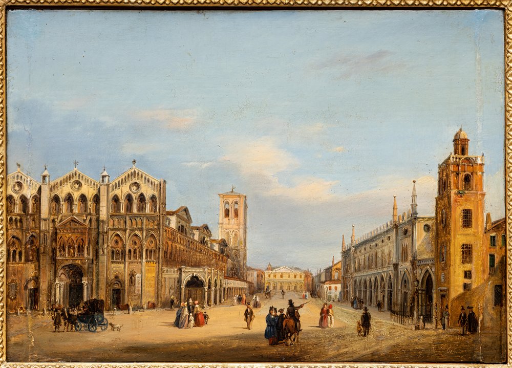 Plaza de Trento y Trieste en Ferrara (óleo sobre tabla) de Giuseppe Chittò Barucchi