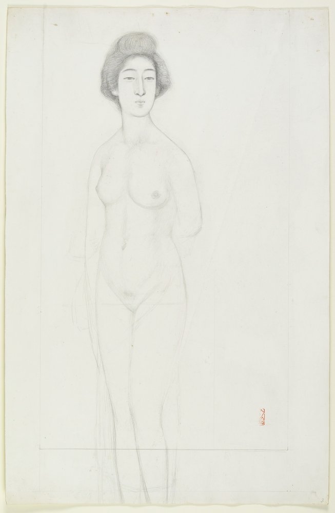 Dibujo de un desnudo en pose frontal, principios del siglo XX de Goyo Hashiguchi