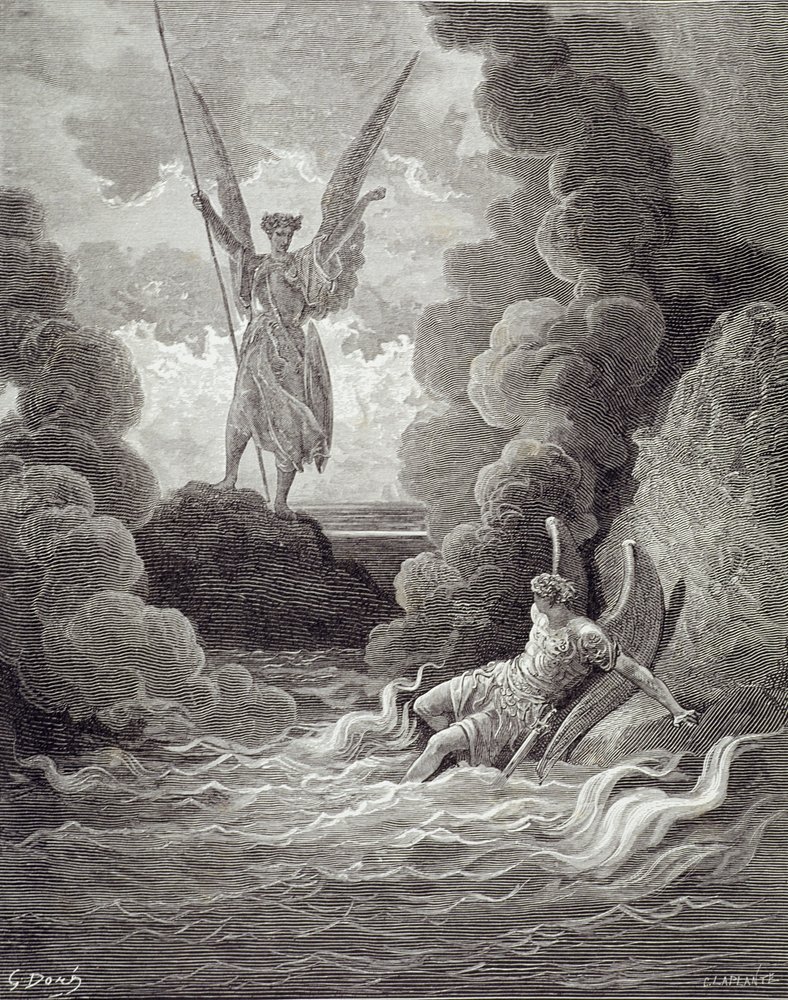 Satanás y Belcebú, del primer libro de «Paradise Lost» de John Milton (1608-74), grabado por Charles Laplante (f. 1903), c. 1868 de Gustave Dore