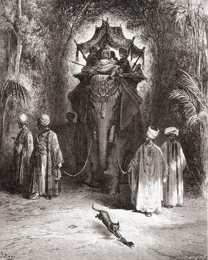 La rata y el elefante, de una edición de finales del siglo XIX de las Fábulas de La Fontaine de Gustave Dore