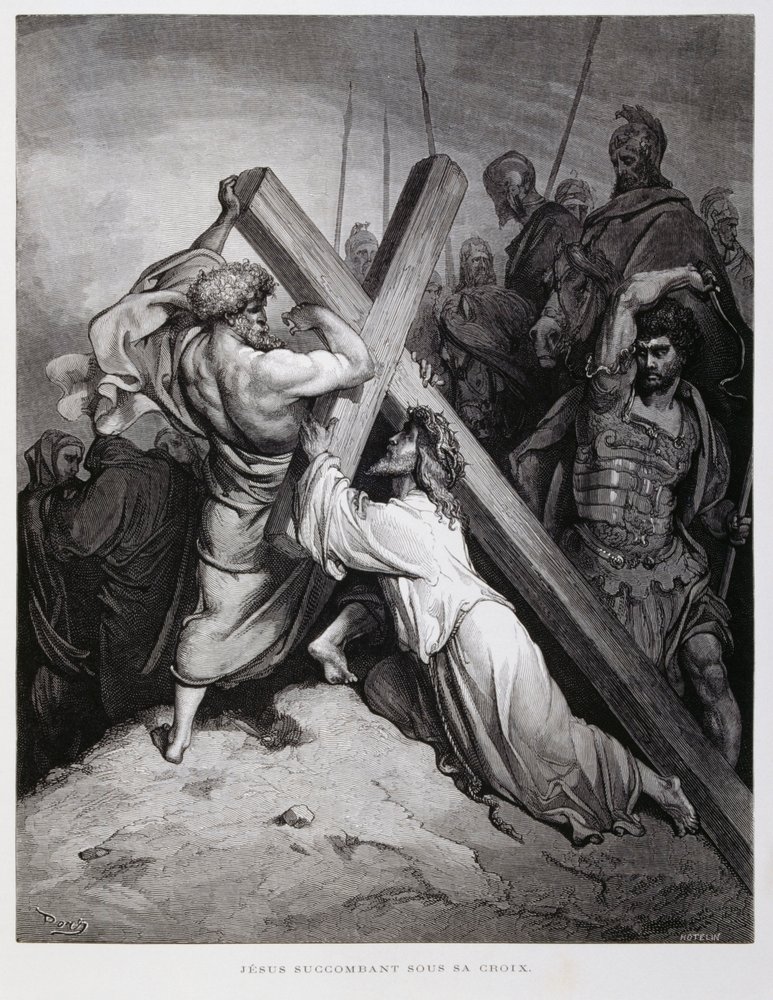 Jesús lleva la cruz, Ilustración de la Biblia de Dore de Gustave Dore