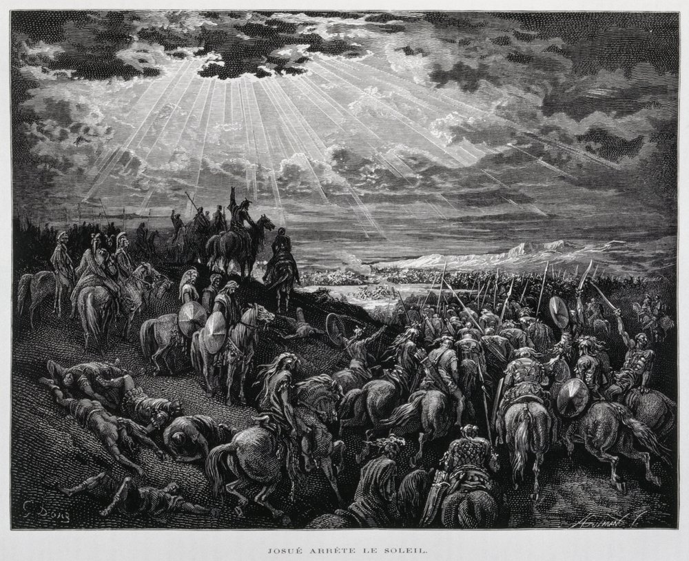 Josué hace que el sol se detenga, Ilustración de la Biblia de Dore de Gustave Dore
